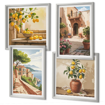 Set de 4 cuadros para salón Frutas cítricas en la cocina