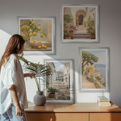 Galería de pared Árbol de cítricos en la ventana con vista al mar