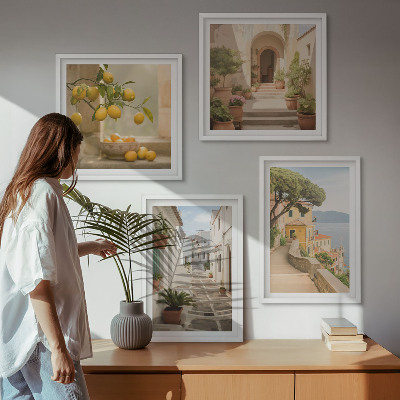 Galería de pared Árbol de cítricos en la ventana con vista al mar