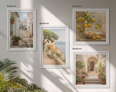 Galería de pared Árbol de cítricos en la ventana con vista al mar