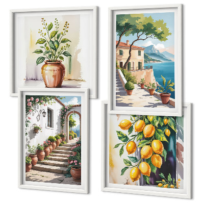 Set de cuadros modernos para salón Flores de limón junto al mar