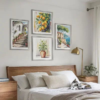 Set de cuadros modernos para salón diseño de flores de limón junto al mar