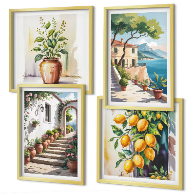 Set de cuadros modernos para salón Flores de limón junto al mar