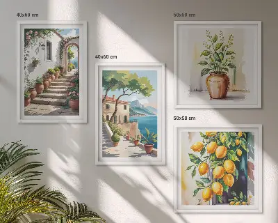 Set de cuadros modernos para salón diseño de flores de limón junto al mar