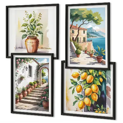 Set de cuadros modernos para salón diseño de flores de limón junto al mar