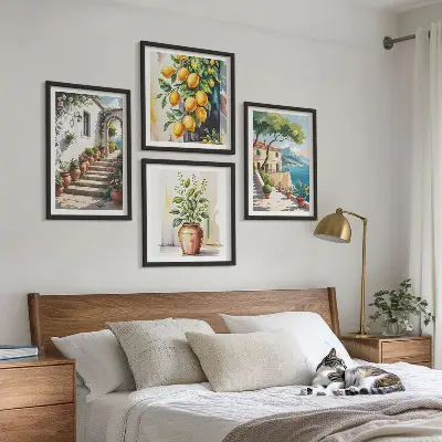 Set de cuadros modernos para salón diseño de flores de limón junto al mar