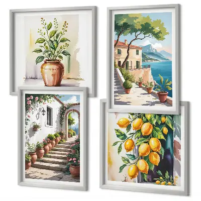 Set de cuadros modernos para salón diseño de flores de limón junto al mar