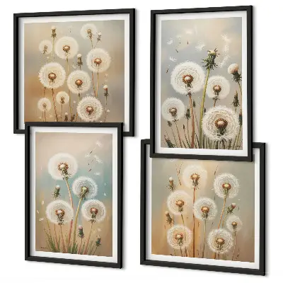 Galería de pared con flores de diente de león en tonos pastel
