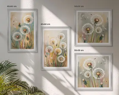 Set de cuadros modernos para salón diseño de flores de diente de león en tonos pastel
