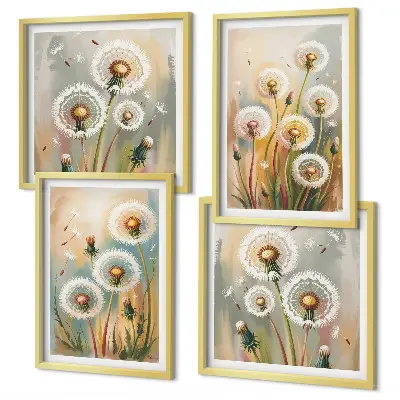 Set de cuadros modernos para salón diseño de flores de diente de león en tonos pastel