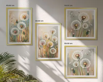 Set de cuadros modernos para salón diseño de flores de diente de león en tonos pastel