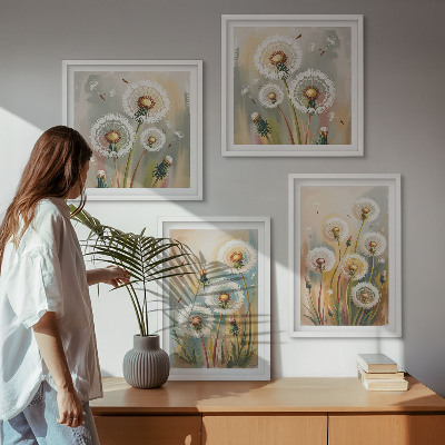 Set de cuadros modernos para salón Flores de diente de león, hierbas de colores pastel