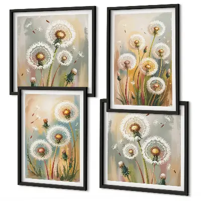 Set de cuadros modernos para salón diseño de flores de diente de león en tonos pastel