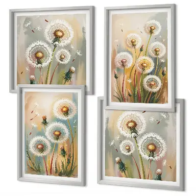 Set de cuadros modernos para salón diseño de flores de diente de león en tonos pastel
