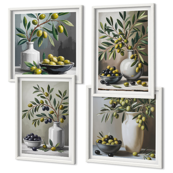 Set de cuadros modernos para salón Aceitunas en gris cerámico