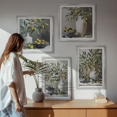 Set de cuadros modernos para salón Aceitunas en gris cerámico