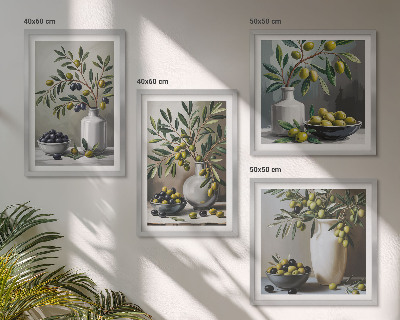 Set de cuadros modernos para salón Aceitunas en gris cerámico