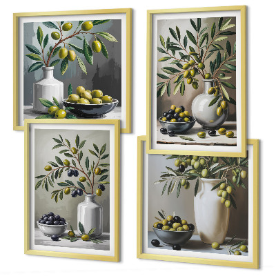 Set de cuadros modernos para salón Aceitunas en gris cerámico