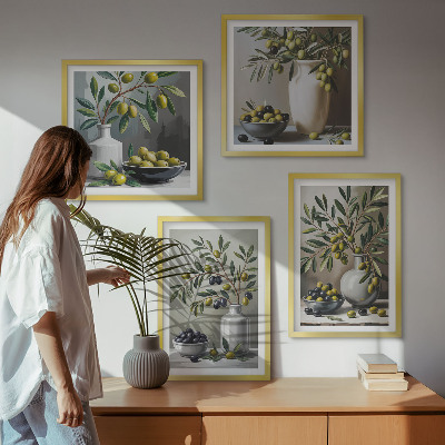 Set de cuadros modernos para salón Aceitunas en gris cerámico