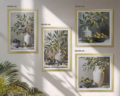 Set de cuadros modernos para salón Aceitunas en gris cerámico