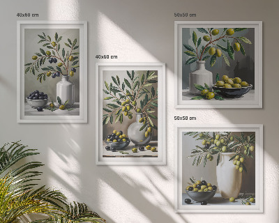 Set de cuadros modernos para salón Aceitunas en gris cerámico