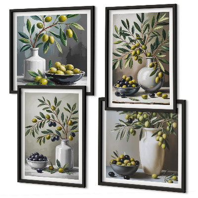 Set de cuadros modernos para salón Aceitunas en gris cerámico