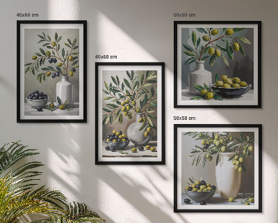Set de cuadros modernos para salón Aceitunas en gris cerámico