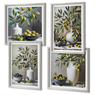 Set de cuadros modernos para salón Aceitunas en gris cerámico