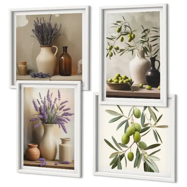 Set de 4 cuadros para salón con diseño de flores en jarrones decorativos