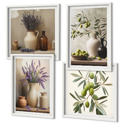 Set de 4 cuadros para salón Flores en jarrones decorativos