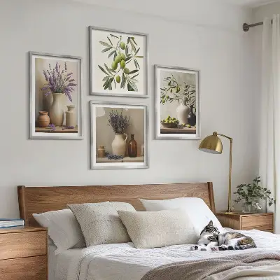 Set de 4 cuadros para salón con diseño de flores en jarrones decorativos