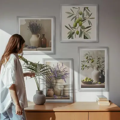Set de 4 cuadros para salón con diseño de flores en jarrones decorativos