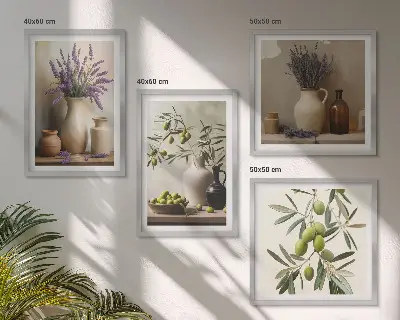 Set de 4 cuadros para salón con diseño de flores en jarrones decorativos