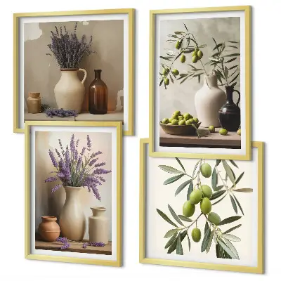 Set de 4 cuadros para salón con diseño de flores en jarrones decorativos