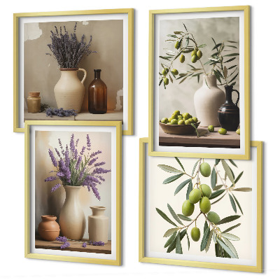Set de 4 cuadros para salón Flores en jarrones decorativos