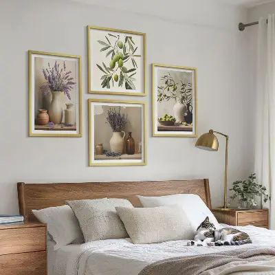 Set de 4 cuadros para salón con diseño de flores en jarrones decorativos