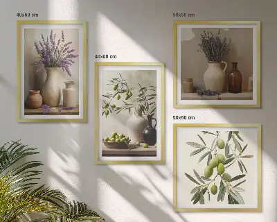 Set de 4 cuadros para salón con diseño de flores en jarrones decorativos