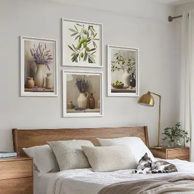 Set de 4 cuadros para salón con diseño de flores en jarrones decorativos