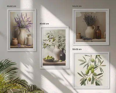 Set de 4 cuadros para salón con diseño de flores en jarrones decorativos