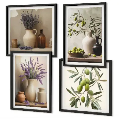 Set de 4 cuadros para salón con diseño de flores en jarrones decorativos