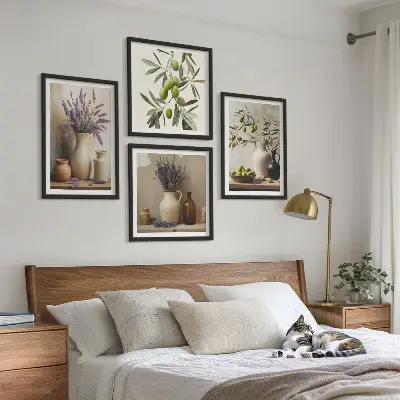 Set de 4 cuadros para salón con diseño de flores en jarrones decorativos