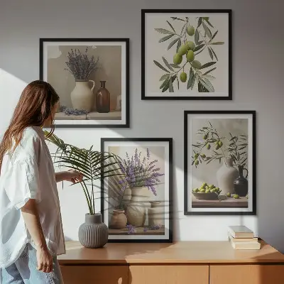 Set de 4 cuadros para salón con diseño de flores en jarrones decorativos