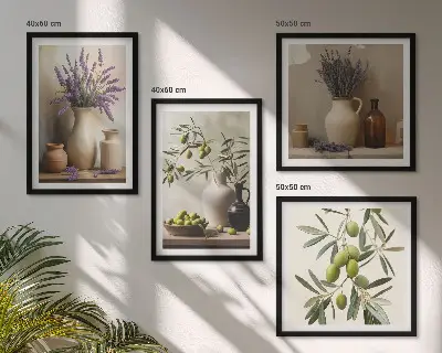 Set de 4 cuadros para salón con diseño de flores en jarrones decorativos