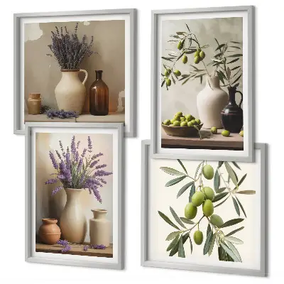 Set de 4 cuadros para salón con diseño de flores en jarrones decorativos