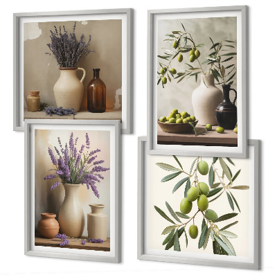 Set de 4 cuadros para salón Flores en jarrones decorativos