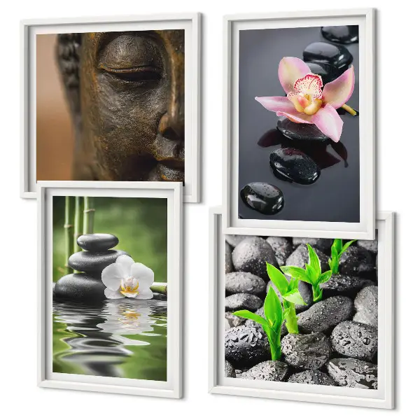 Galería de pared composición de Buda con flores zen pacíficas