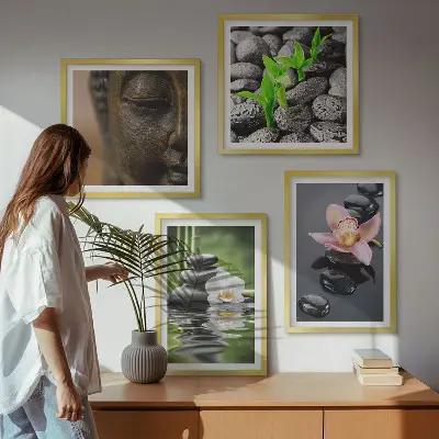Galería de pared composición de Buda con flores zen pacíficas