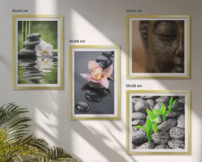 Galería de pared composición de Buda con flores zen pacíficas
