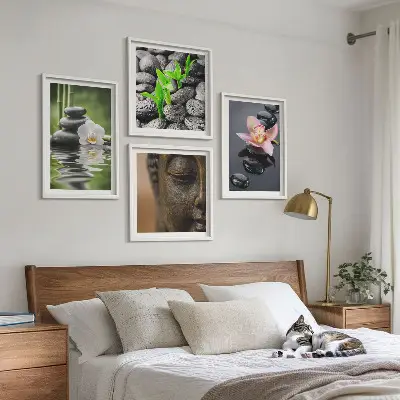 Galería de pared composición de Buda con flores zen pacíficas