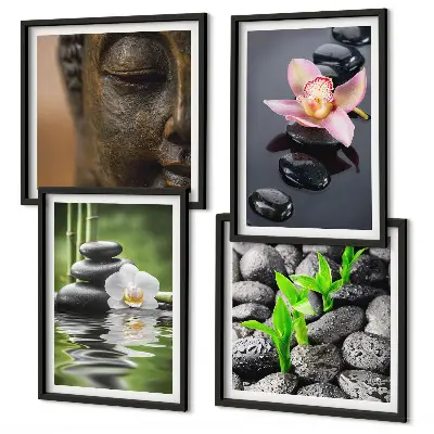Galería de pared composición de Buda con flores zen pacíficas